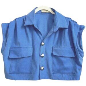 Maryallé Button Front Crop Top Cobalt Blue Cotton XS–M